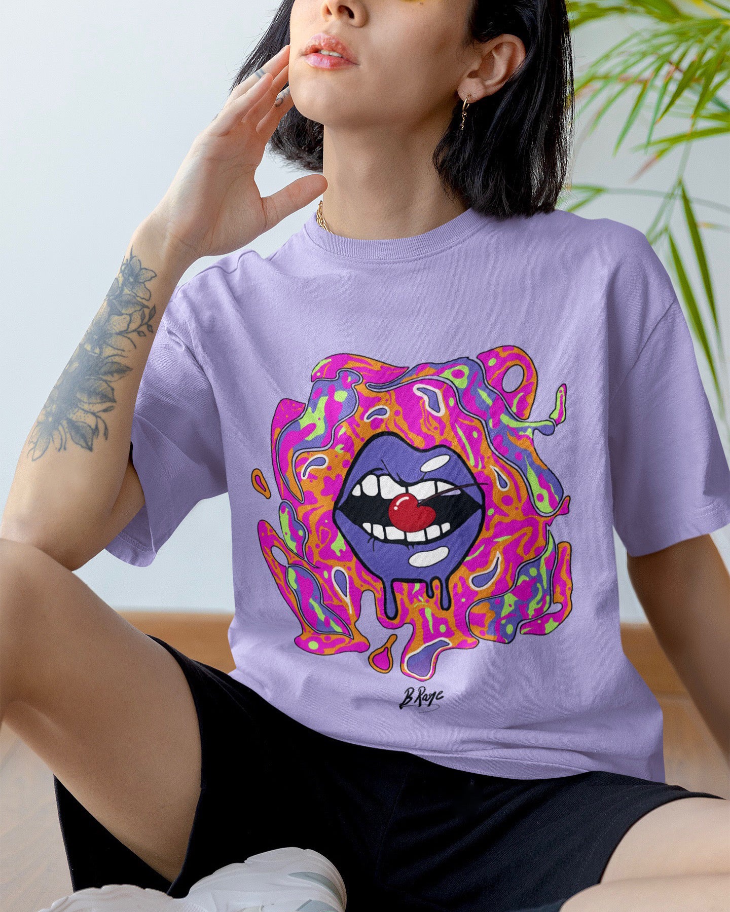 B Rare Sassy Lips Oversized Tee